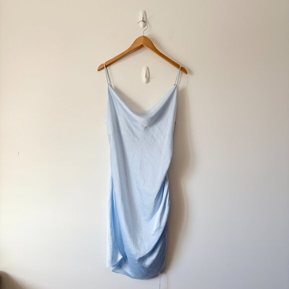 Aritzia Wilfred Sestina Ruched Satin Slip Dress Light Blue Size Large - Picture 5 of 8